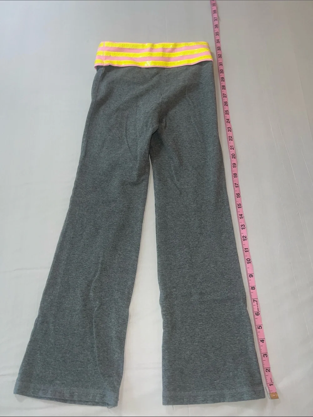 Justice Gray Sweatpants with Neon Yellow & Pink Striped Waistband